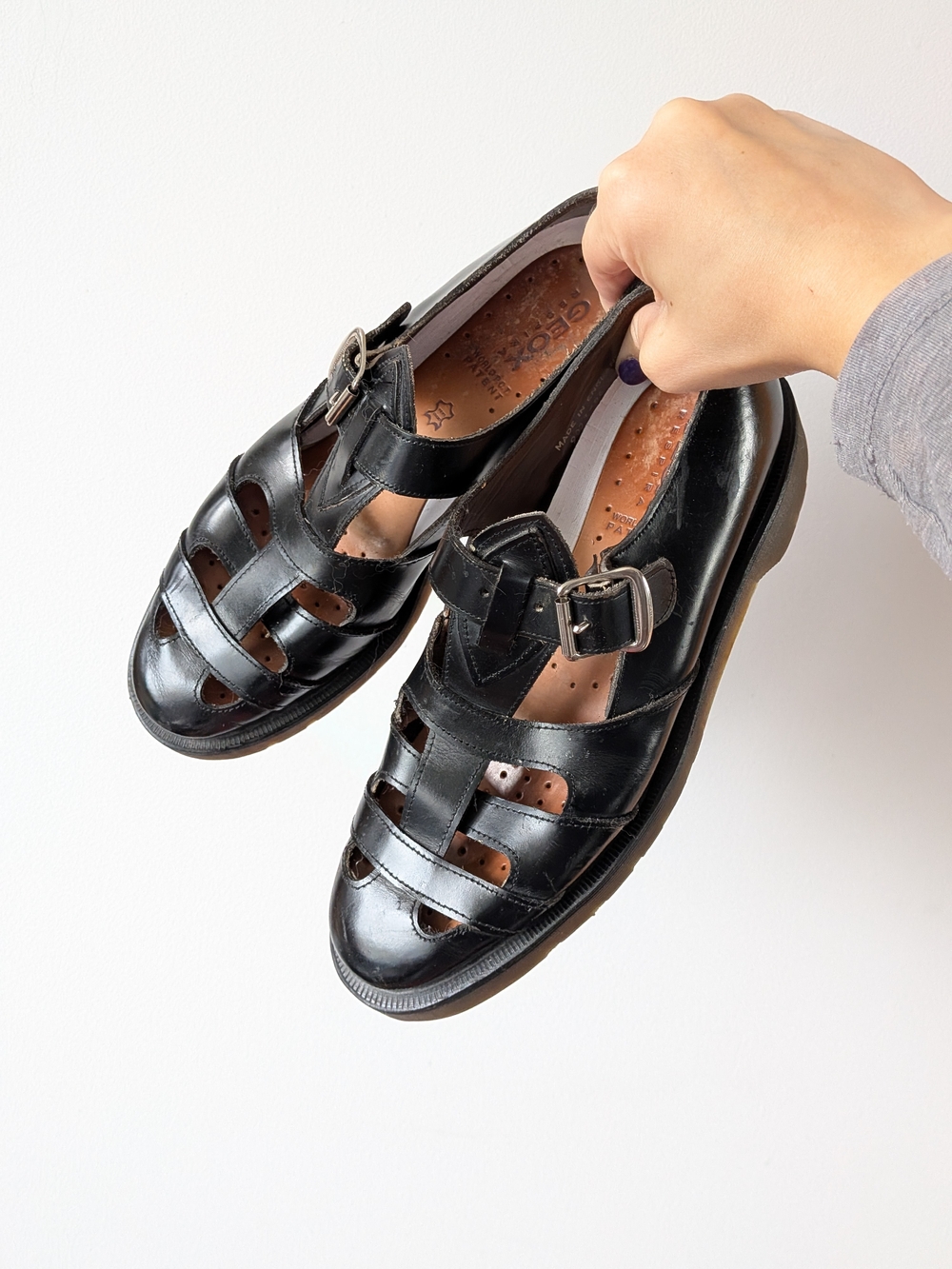 Dr. Martens Made in England Black Leather Fisherman Sandals with Buckle